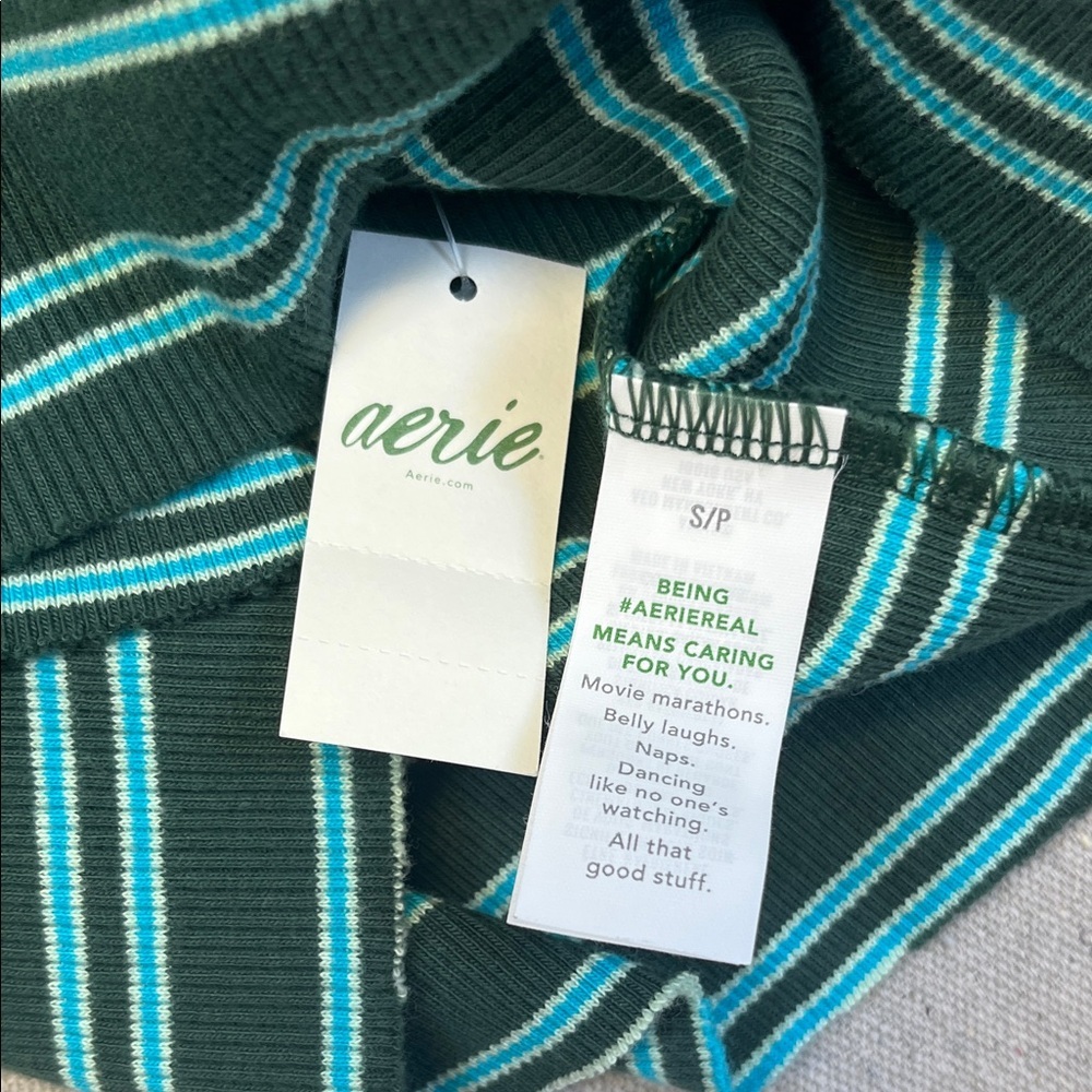 aerie Dark Green Tank with Teal and White Stripes - Picture 3 of 8